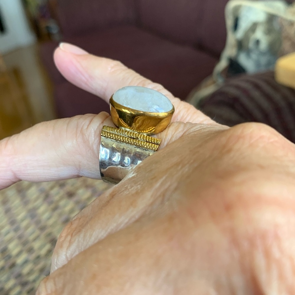 Moonstone Ring SS Brass Stamped 6.5